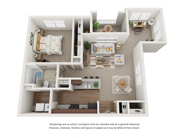 Floor plan for 1 bed, 1 bath, 820 sqft