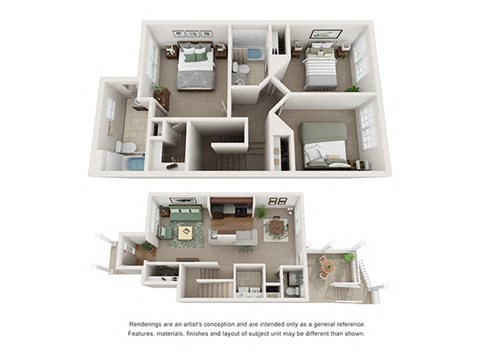 Floor plan for 3 beds, 2.5 baths, 1594 sqft