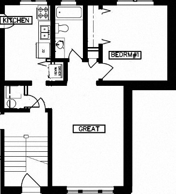 Floor plan for 1 bed, 1 bath, 610 sqft