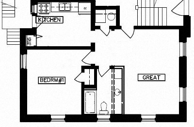 Floor plan for 1 bed, 1 bath, 596 sqft