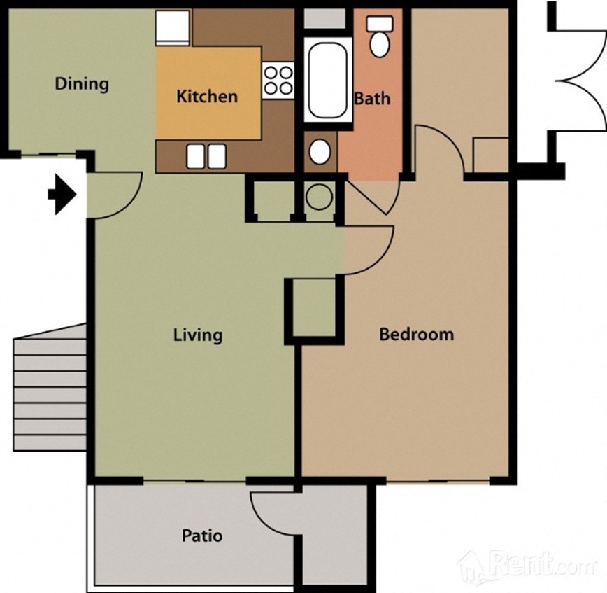 Floor plan for 1 bed, 1 bath, 705 sqft