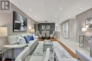 Ajax (Northwest Ajax) townhouse for rent - A modern living room with a glass coffee table and a grey sofa.