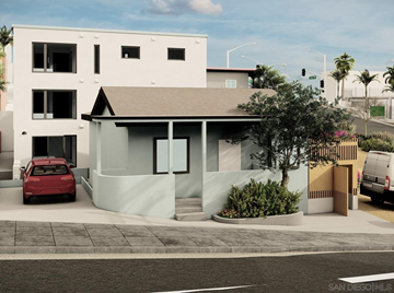 San Diego apartment for rent - A modern house with a red car parked in front.
