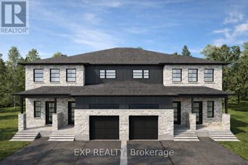 Russell other for rent - A modern house with a stone facade and a large front yard.