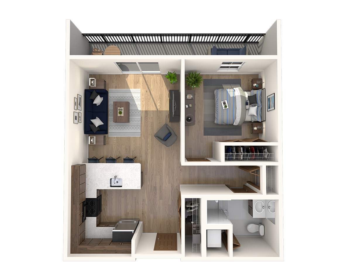 Floor plan for 1 bed, 1 bath, 782 sqft
