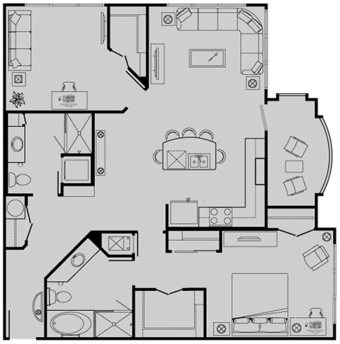 Floor plan for 2 beds, 2 baths, 1187 sqft