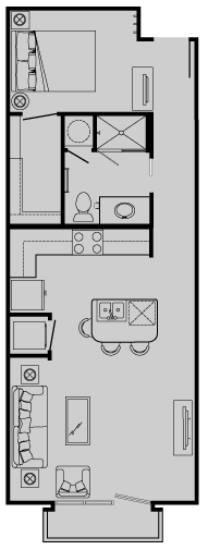 Floor plan for studio, 1 bath, 603 sqft