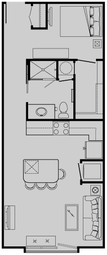 Floor plan for studio, 1 bath, 500 sqft
