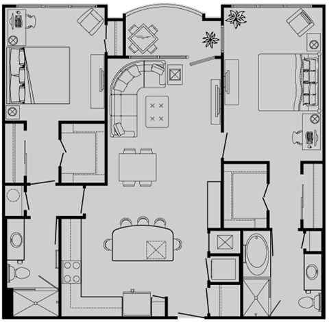 Floor plan for 2 beds, 2 baths, 1140 sqft