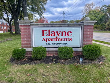 Parma Hts apartment for rent - A sign for E layne Apartments is shown in front of a grassy area.