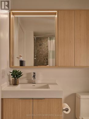 Toronto (Waterfront Communities) condo for rent - A modern residential area with people walking and trees in bloom.