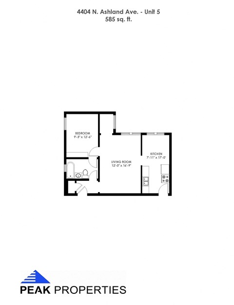 Floor plan for 1 bed, 1 bath