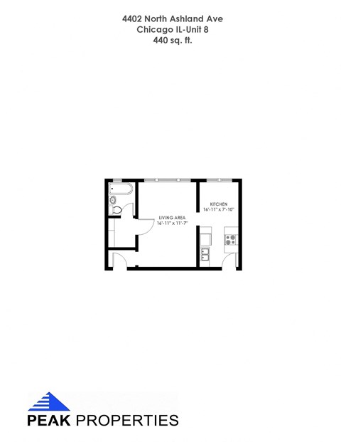 Floor plan for studio, 1 bath