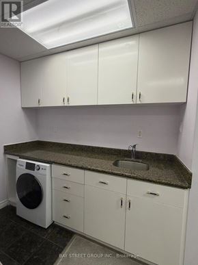 Richmond Hill (Rouge Woods) house for rent - A small kitchen with a black countertop and a washing machine.