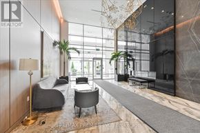 Vaughan (East Woodbridge) condo for rent - A modern living room with a grey sofa and a wooden floor.
