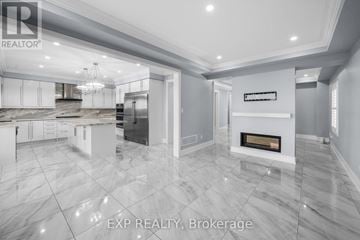 Bradford West Gwillimbury (Bradford) house for rent - A modern kitchen with a marble floor and a fireplace.