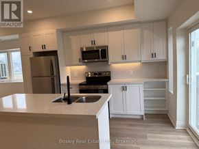 Collingwood townhouse for rent - A kitchen with white cabinets and a marble countertop.