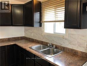 Toronto (Scarborough Village) house for rent - A kitchen with a sink and black cabinets.