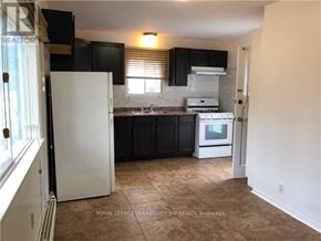 Toronto (Scarborough Village) house for rent - A kitchen with black cabinets and a white refrigerator.