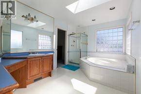 Burnaby house for rent - A bathroom with a skylight and a bathtub.