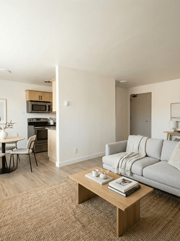 Winnipeg apartment for rent - A living room with a grey couch and a coffee table.