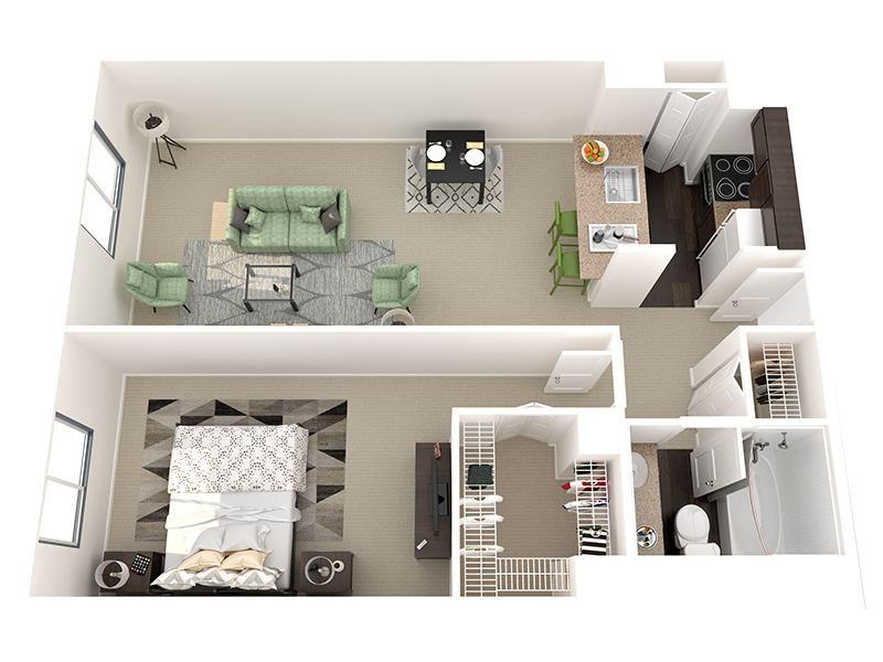 Floor plan for 1 bed, 1 bath, 875 sqft