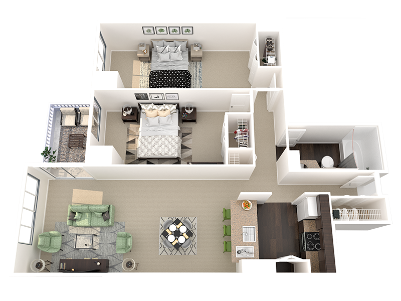 Floor plan for 2 beds, 1 bath, 860 sqft