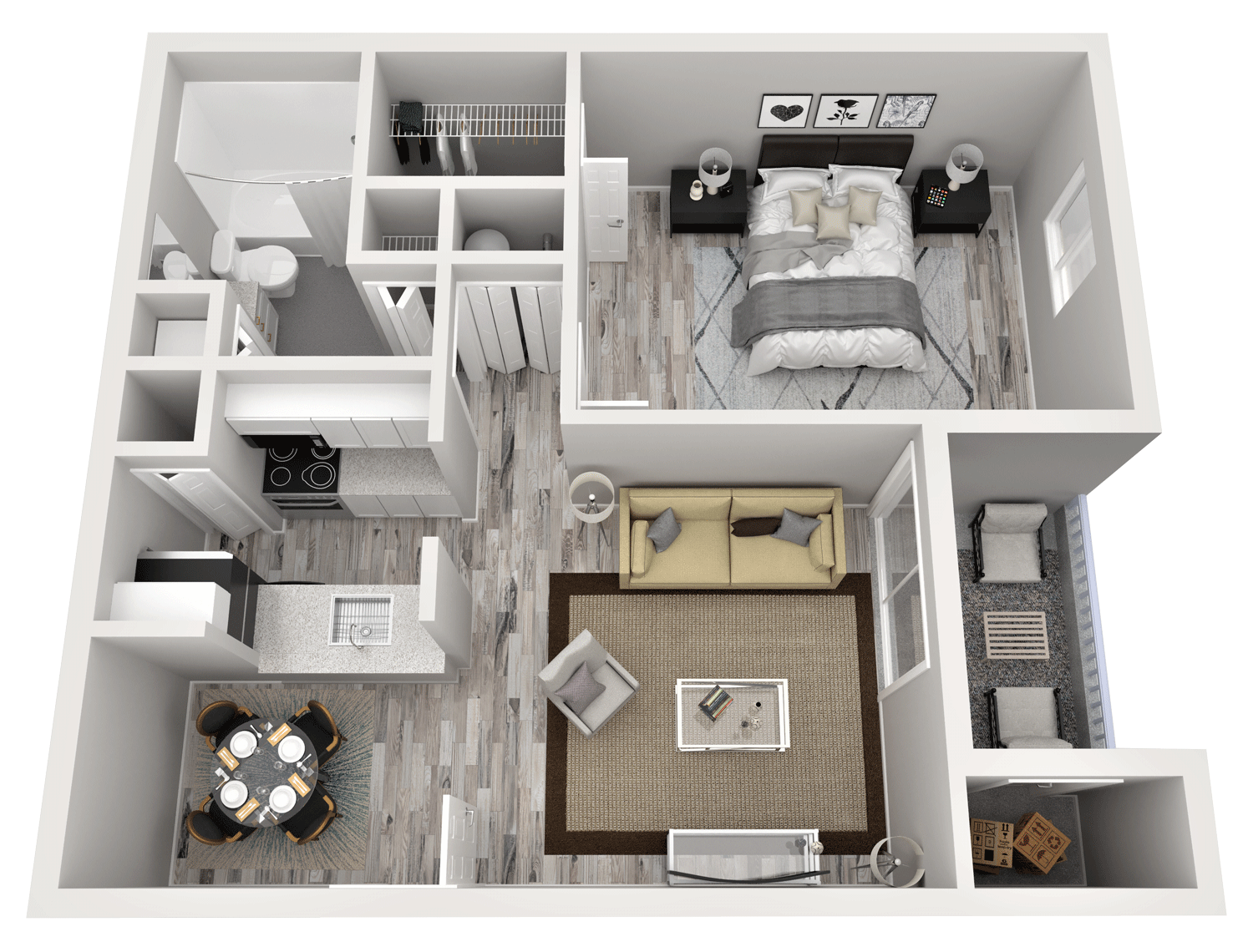 Floor plan for 1 bed, 1 bath, 650 sqft