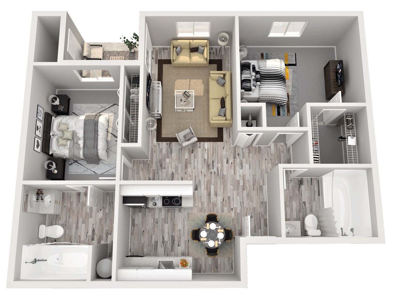 Floor plan for 2 beds, 2 baths, 950 sqft