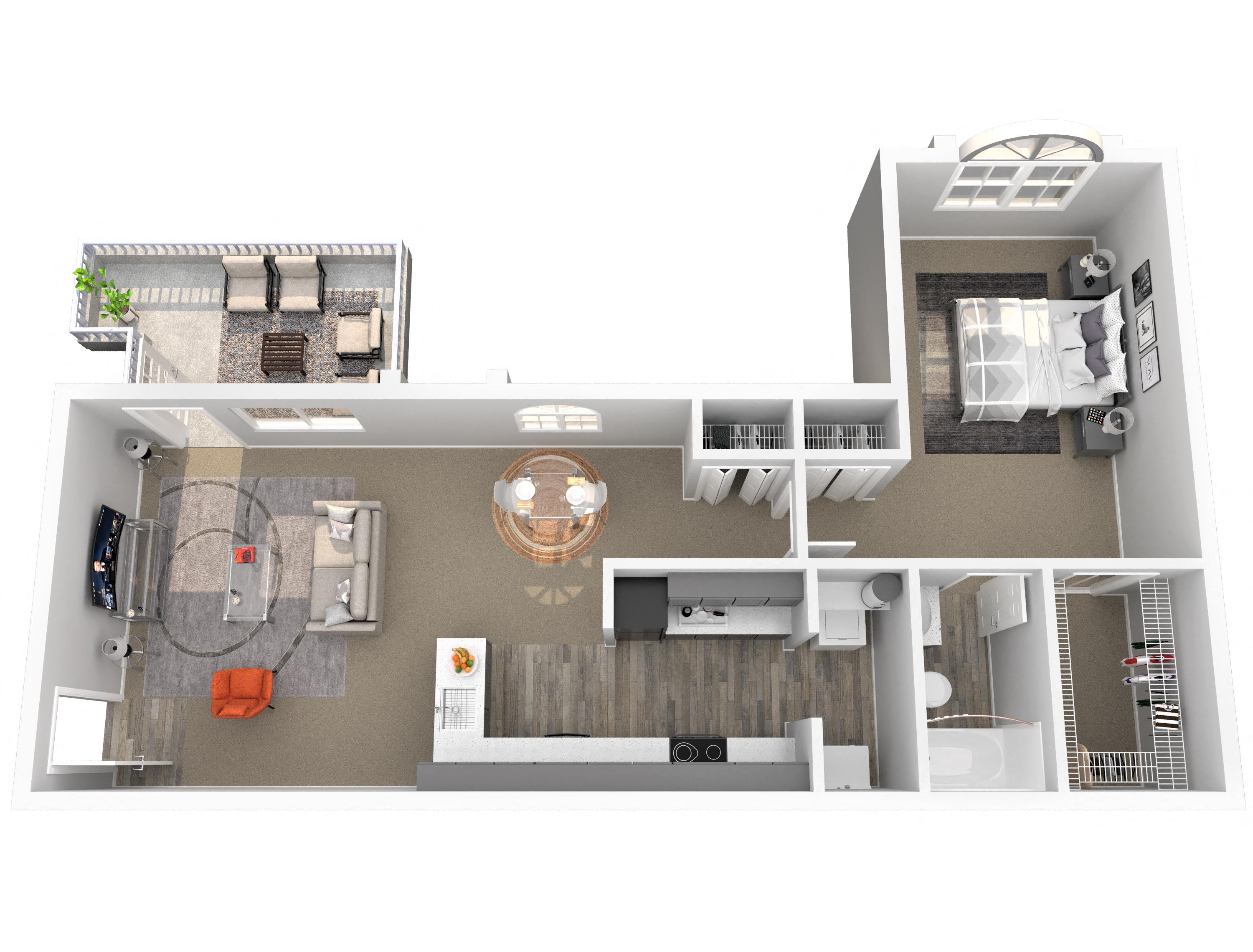 Floor plan for 1 bed, 1 bath, 625 sqft