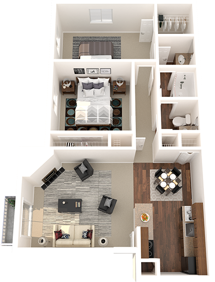 Floor plan for 2 beds, 1.5 baths, 875 sqft