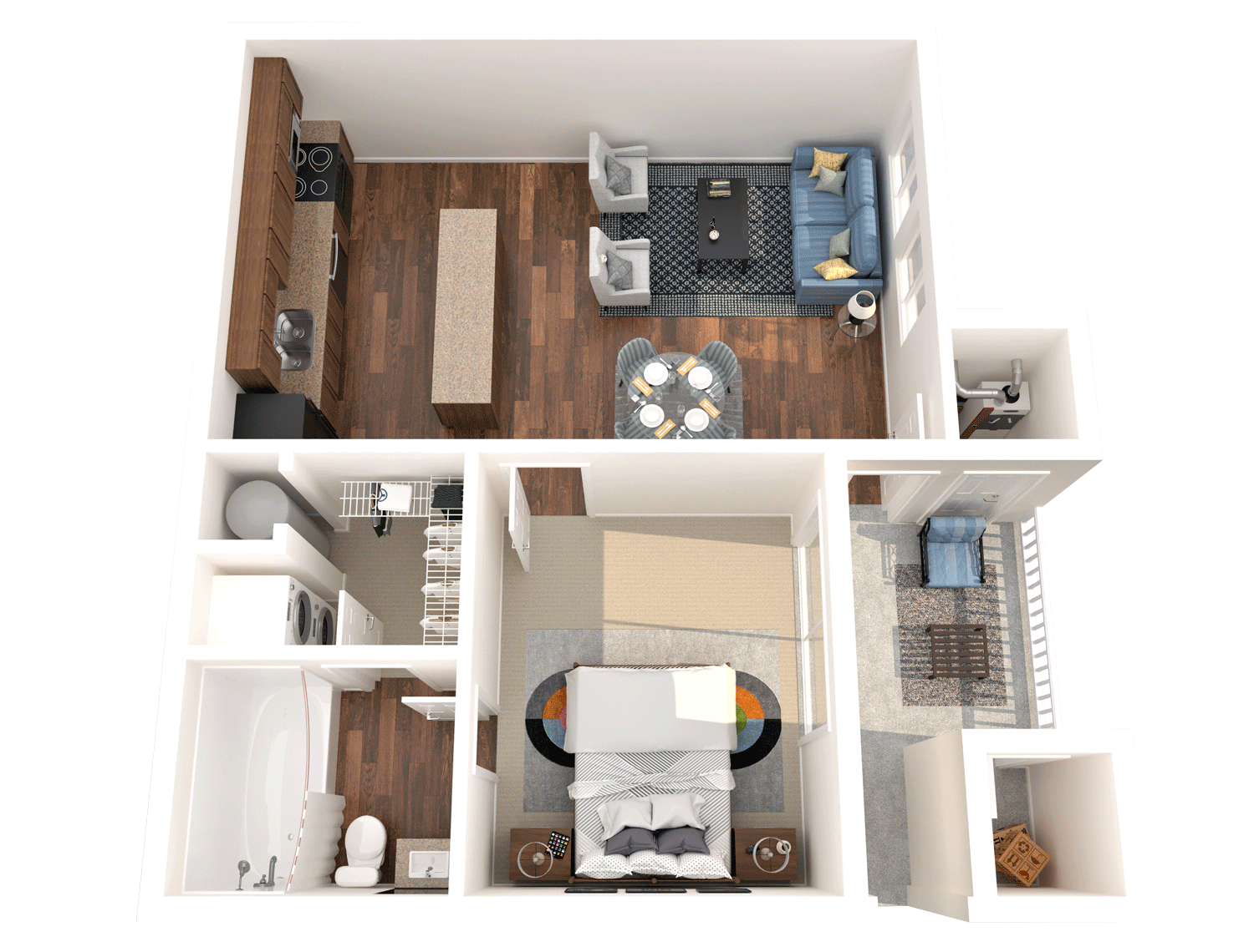 Floor plan for 1 bed, 1 bath, 489 sqft