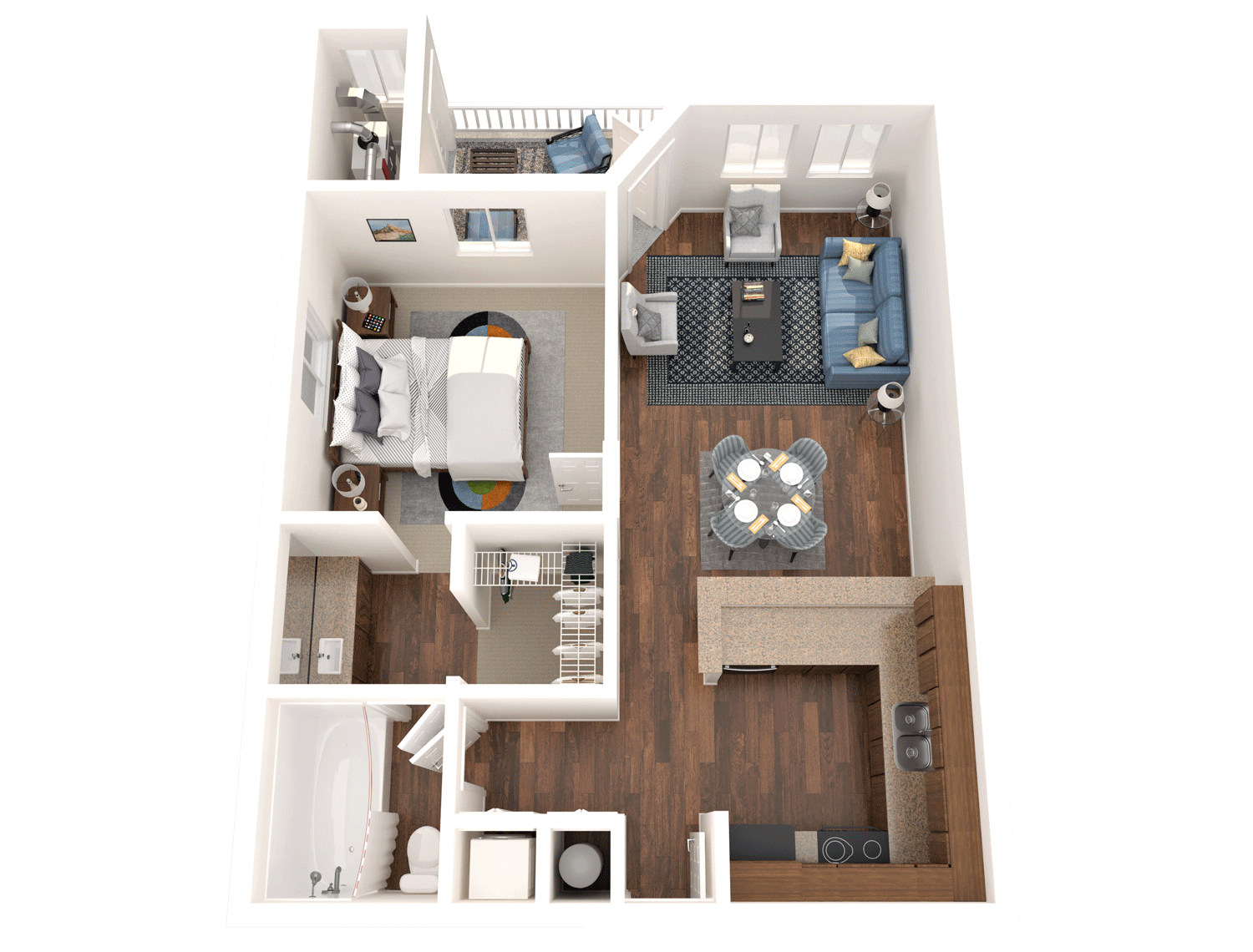 Floor plan for 1 bed, 1 bath, 529 sqft