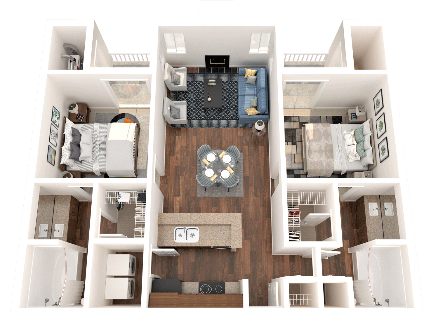 Floor plan for 2 beds, 2 baths, 1026 sqft