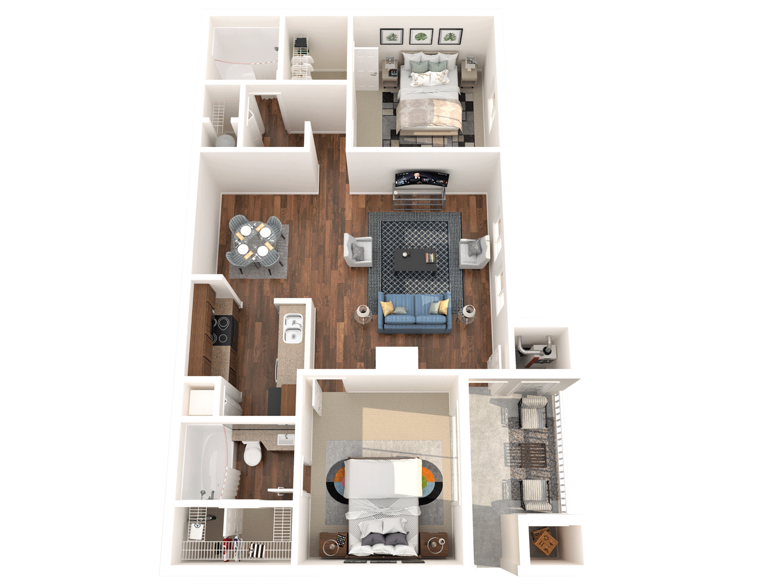 Floor plan for 2 beds, 2 baths, 896 sqft