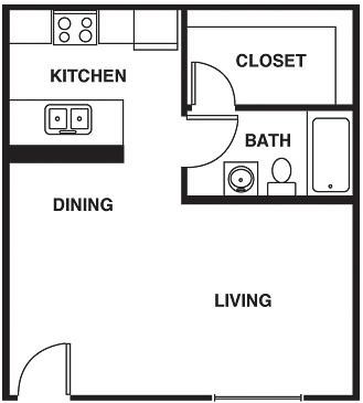 Floor plan for studio, 1 bath, 345 sqft