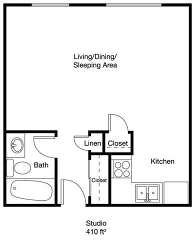Floor plan for studio, 1 bath, 420 sqft