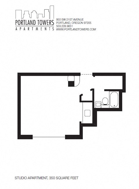 Floor plan for studio, 1 bath, 400 sqft