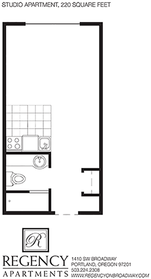 Floor plan for studio, 1 bath, 260 sqft