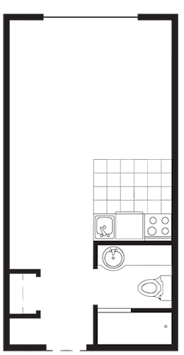 Floor plan for studio, 1 bath, 435 sqft