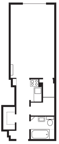 Floor plan for studio, 1 bath, 490 sqft
