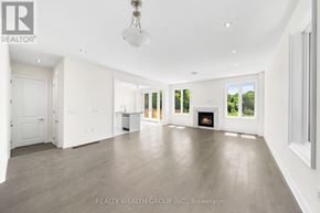 East Gwillimbury (Queensville) house for rent - A spacious living room with a fireplace and a large window.