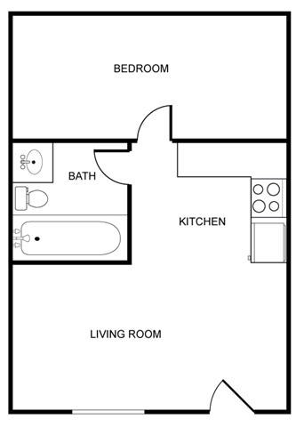 Floor plan for 1 bed, 1 bath, 450 sqft