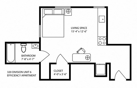 Floor plan for studio, 1 bath, 450 sqft