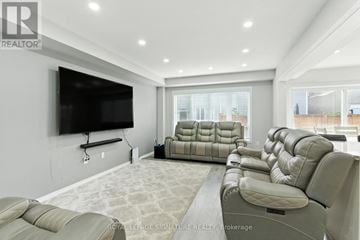 Thorold (Hurricane/Merrittville) house for rent - A living room with a row of leather sofas and a television.