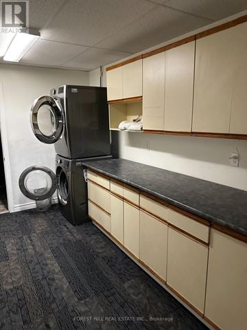 For rent in Belleville (Belleville Ward) - A black fridge and washing machine in a kitchen.