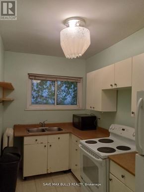 Hamilton (Central) condo for rent - A kitchen with a stove, sink, and microwave.
