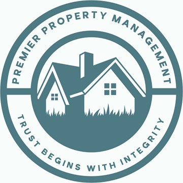 Medford apartment for rent - A logo for Premier Property Management featuring a house and the words "Trust Begins with Integrity".