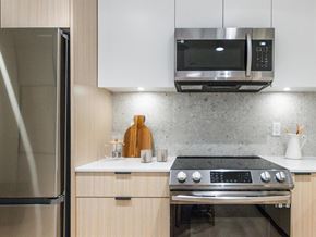 Langley apartment for rent - A modern kitchen with a stainless steel oven and microwave above it.