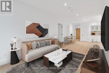 Toronto (Englemount-Lawrence) condo for rent - A modern living room with a couch, coffee table, and a large abstract painting on the wall.